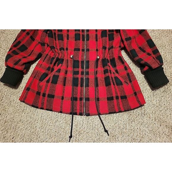 Vtg 80s/90s Ms New Yorker Buffalo Plaid Jacket Faux Fur Collar Shoulder Pad RARE - Picture 5 of 16